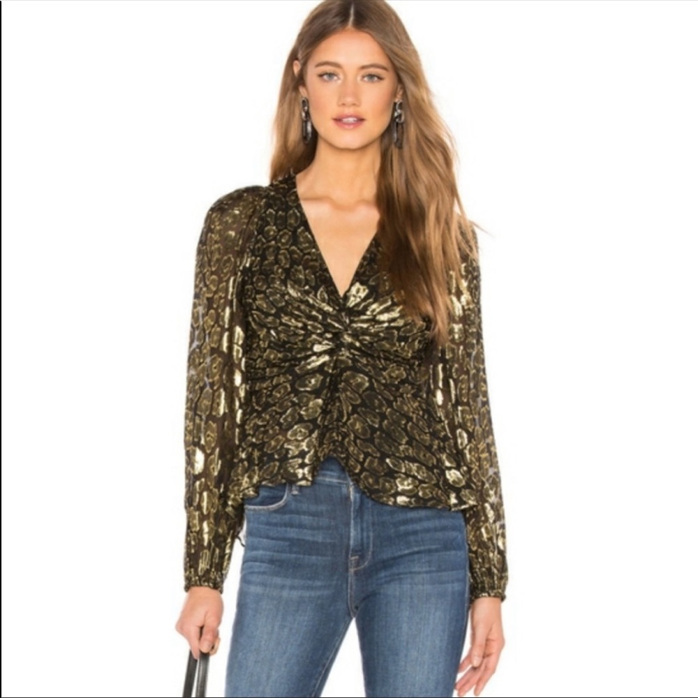 ALC Logan Top Black &Gold Long Sleeve Silk&Chiffon